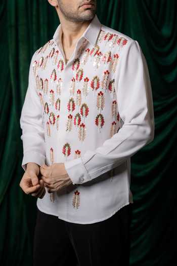 Hilo Design_White Meher Embroidered Shirt _at_Aza_Fashions