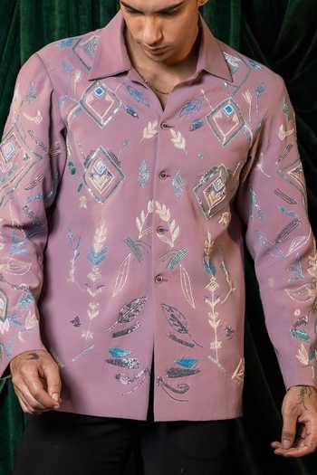 Hilo Design_Purple Foliage Embroidered Shirt _Online_at_Aza_Fashions