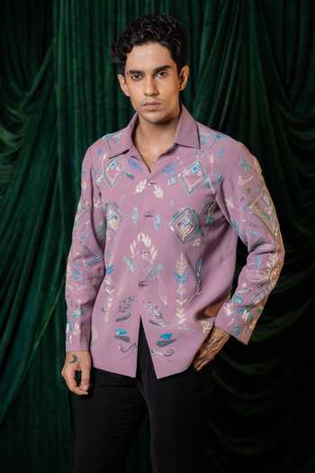 Buy_Hilo Design_Purple Foliage Embroidered Shirt _Online_at_Aza_Fashions