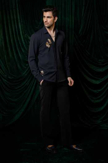 Hilo Design_Blue Embers Embroidered Shirt _Online_at_Aza_Fashions