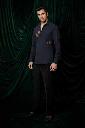 Buy_Hilo Design_Blue Embers Embroidered Shirt _Online_at_Aza_Fashions