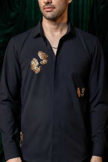 Hilo Design_Blue Embers Embroidered Shirt _at_Aza_Fashions