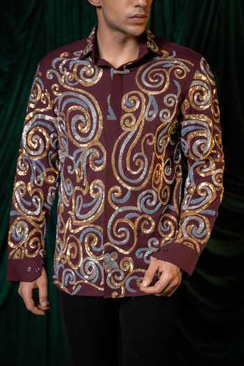 Buy Hilo Design Burgundy Vortex Embroidered Shirt Online at Aza Fashions Buy_Hilo Design_Burgundy Vortex Embroidered Shirt _Online_at_Aza_Fashions