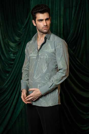 Buy Hilo Design Green Manhattan Thread Embroidered Shirt Online at Aza Fashions Buy_Hilo Design_Green Manhattan Thread Embroidered Shirt _Online_at_Aza_Fashions