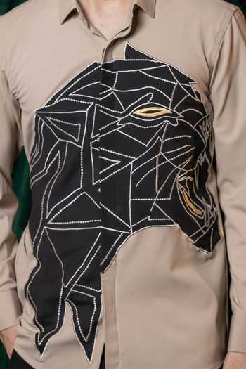 Hilo Design_Beige Persona Thread Embroidered Shirt _Online_at_Aza_Fashions