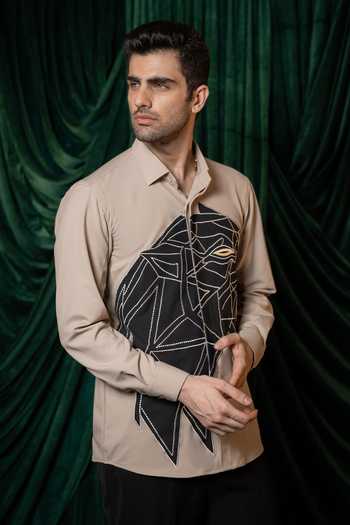 Shop_Hilo Design_Beige Persona Thread Embroidered Shirt _Online_at_Aza_Fashions