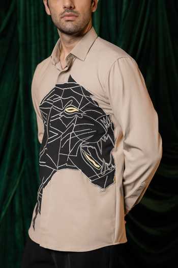 Hilo Design_Beige Persona Thread Embroidered Shirt _at_Aza_Fashions