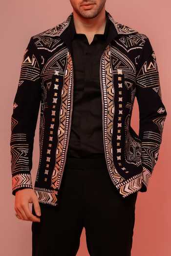 Shop Hilo Design Blue Alaric Thread Embroidered Shacket Online at Aza Fashions Shop_Hilo Design_Blue Alaric Thread Embroidered Shacket _Online_at_Aza_Fashions