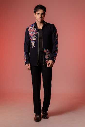 Shop Hilo Design Blue Roman Embroidered Shacket Online at Aza Fashions Shop_Hilo Design_Blue Roman Embroidered Shacket _Online_at_Aza_Fashions