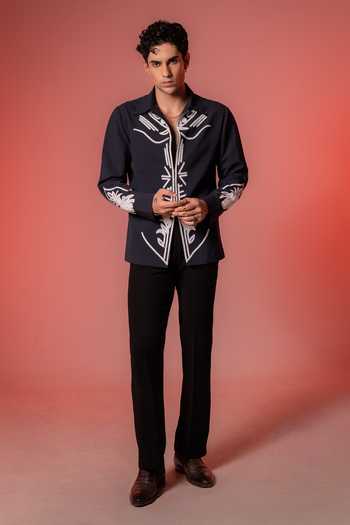 Hilo Design_Blue Botan Embroidered Shirt _Online_at_Aza_Fashions