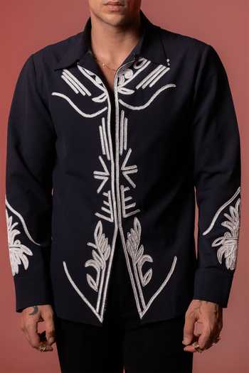 Shop_Hilo Design_Blue Botan Embroidered Shirt _Online_at_Aza_Fashions