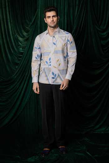 Hilo Design White Spandex Alabaster Thread Embroidered Shirt Online at Aza Fashions Hilo Design_White Spandex Alabaster Thread Embroidered Shirt _Online_at_Aza_Fashions