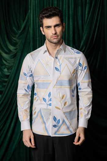 Shop Hilo Design White Spandex Alabaster Thread Embroidered Shirt Online at Aza Fashions Shop_Hilo Design_White Spandex Alabaster Thread Embroidered Shirt _Online_at_Aza_Fashions