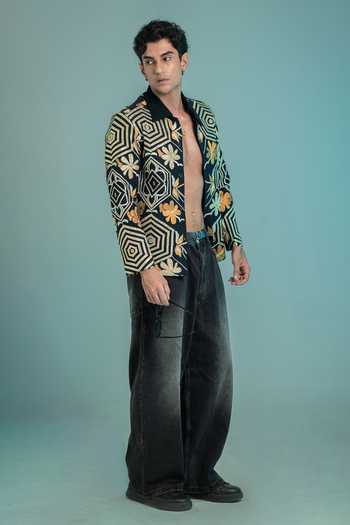 Buy Hilo Design Blue Nyro Thread Embroidered Shacket Online at Aza Fashions Buy_Hilo Design_Blue Nyro Thread Embroidered Shacket _Online_at_Aza_Fashions