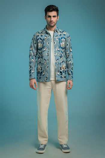Hilo Design Blue Fresco Thread Embroidered Shacket Online at Aza Fashions Hilo Design_Blue Fresco Thread Embroidered Shacket _Online_at_Aza_Fashions