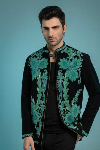 Hilo Design Black Aegean Embroidered Shacket at Aza Fashions Hilo Design_Black Aegean Embroidered Shacket _at_Aza_Fashions