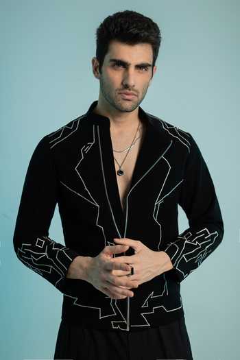 Hilo Design Black Contour Embroidered Shacket Online at Aza Fashions Hilo Design_Black Contour Embroidered Shacket _Online_at_Aza_Fashions