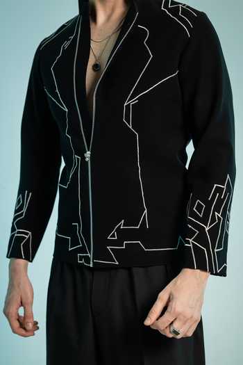 Shop Hilo Design Black Contour Embroidered Shacket Online at Aza Fashions Shop_Hilo Design_Black Contour Embroidered Shacket _Online_at_Aza_Fashions