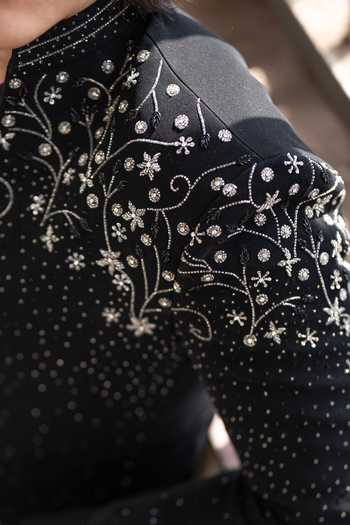 Hilo Design_Black Fabric Stardust Embroidered Bling Blazer _Online_at_Aza_Fashions
