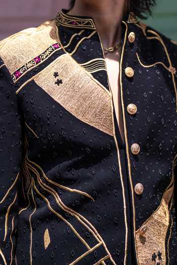 Hilo Design Black Embroidery, Zari Raahi Bandhgala at Aza Fashions Hilo Design_Black Embroidery, Zari Raahi Bandhgala _at_Aza_Fashions