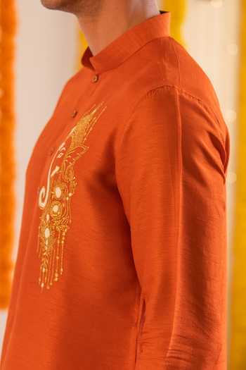 Buy Hilo Design Orange Silk Ishan Embroidered Kurta Online at Aza Fashions Buy_Hilo Design_Orange Silk Ishan Embroidered Kurta _Online_at_Aza_Fashions