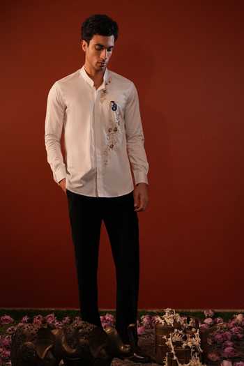 Buy_Hilo Design_White Cotton Gunina Thread Embroidered Shirt _Online_at_Aza_Fashions
