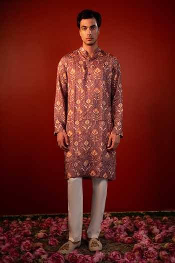 Buy_Hilo Design_Purple Silk Amaya Printed Kurta _Online_at_Aza_Fashions