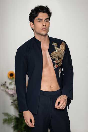 Hilo Design Phoenix Navy Embroidered Shacket