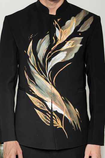 Hilo Design Black Brushline Painted Bandhgala Online at Aza Fashions Hilo Design_Black Brushline Painted Bandhgala _Online_at_Aza_Fashions