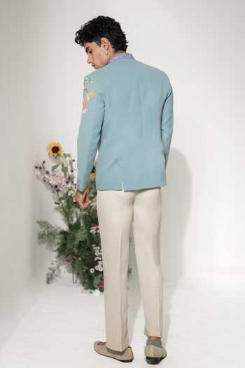 Hilo Design Swan Thread Embroidered Bandhgala Set 