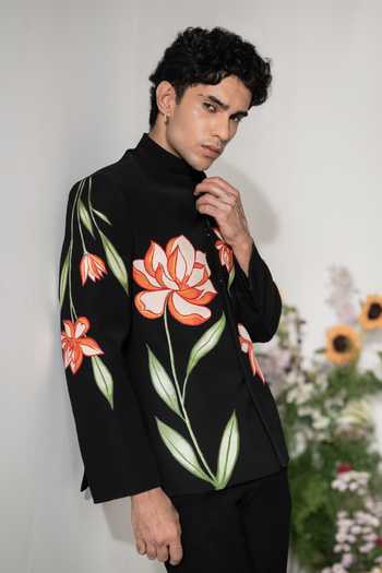 Hilo Design Black Liora Painted Bandhgala Online at Aza Fashions Hilo Design_Black Liora Painted Bandhgala _Online_at_Aza_Fashions