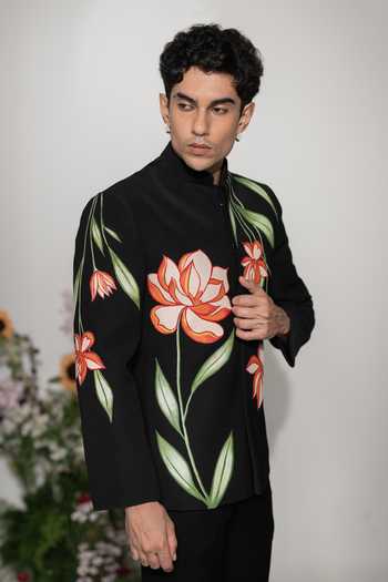Buy Hilo Design Black Liora Painted Bandhgala Online at Aza Fashions Buy_Hilo Design_Black Liora Painted Bandhgala _Online_at_Aza_Fashions