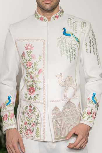 Hilo Design Ivory Embroidery Shehnaz Thread Bandhgala at Aza Fashions Hilo Design_Ivory Embroidery Shehnaz Thread Bandhgala _at_Aza_Fashions