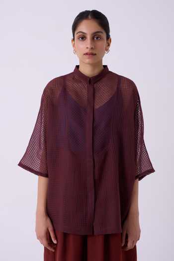The Summer House Zuri Blue Checkered Handwoven Top 