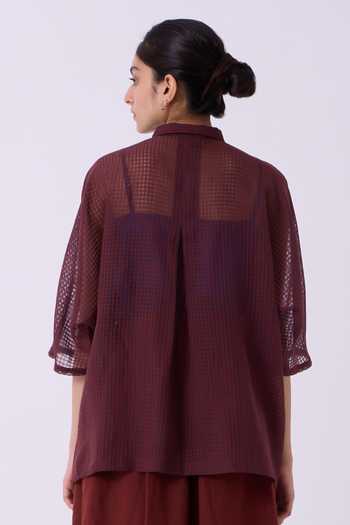 The Summer House Zuri Blue Checkered Handwoven Top 