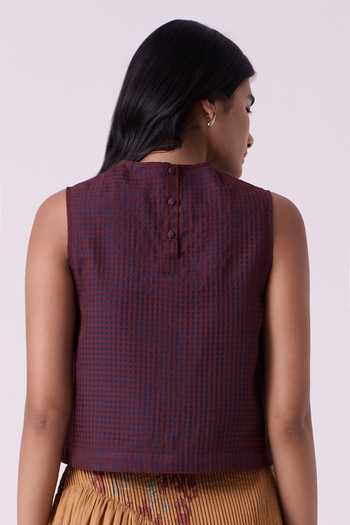 The Summer House Ori Blue Checkered Handwoven Top