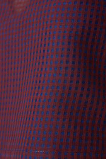 The Summer House Blue Silk, Cotton Boat Neck Ori Checkered Handwoven Top at Aza Fashions The Summer House_Blue Silk, Cotton Boat Neck Ori Checkered Handwoven Top _at_Aza_Fashions
