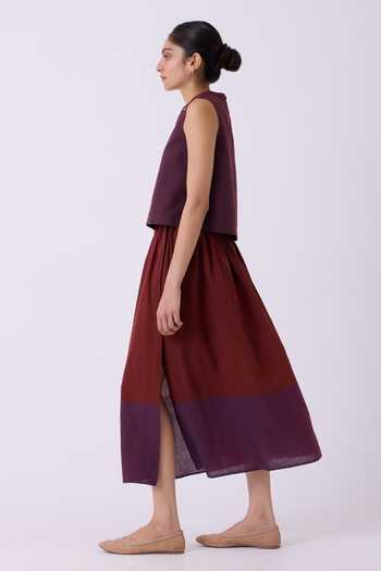 Shop The Summer House Brown Cotton Fuwari Colourblocked Handwoven Midi Skirt Online at Aza Fashions Shop_The Summer House_Brown Cotton Fuwari Colourblocked Handwoven Midi Skirt _Online_at_Aza_Fashions
