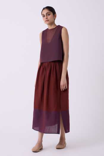 The Summer House Fuwari Colourblocked Handwoven Midi Skirt 