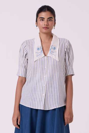 The Summer House Kumo Striped Embroidered Handwoven Top 
