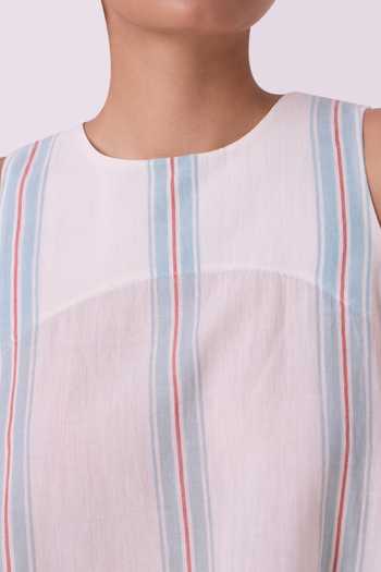 Buy_The Summer House_Blue Cotton Round Neck Mizu Striped Handwoven Tent Top 