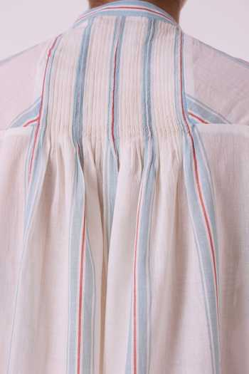 Shop The Summer House White Cotton Mandarin Collar Kisaiya Striped Handwoven Top Online at Aza Fashions Shop_The Summer House_White Cotton Mandarin Collar Kisaiya Striped Handwoven Top _Online_at_Aza_Fashions