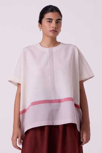 The Summer House Kaze Ecru Colourblocked Handwoven Tent Top 