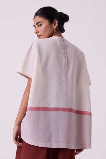 The Summer House Kaze Ecru Colourblocked Handwoven Tent Top 