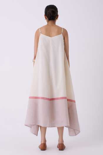 The Summer House Jane Ecru Colourblocked Handwoven Dress 