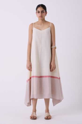 The Summer House Jane Ecru Colourblocked Handwoven Dress 