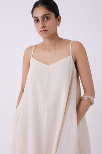 Buy The Summer House Off White Cotton V-neck Jane Ecru Colourblocked Handwoven Dress Online at Aza Fashions Buy_The Summer House_Off White Cotton V-neck Jane Ecru Colourblocked Handwoven Dress _Online_at_Aza_Fashions
