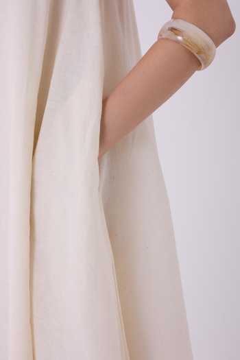 Buy The Summer House Off White Cotton V-neck Jane Ecru Colourblocked Handwoven Dress Buy_The Summer House_Off White Cotton V-neck Jane Ecru Colourblocked Handwoven Dress