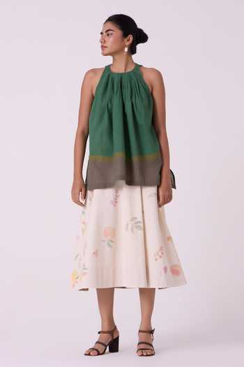 The Summer House Green Cotton Halter Neck Margo Colourblocked Handwoven Top Online at Aza Fashions The Summer House_Green Cotton Halter Neck Margo Colourblocked Handwoven Top _Online_at_Aza_Fashions