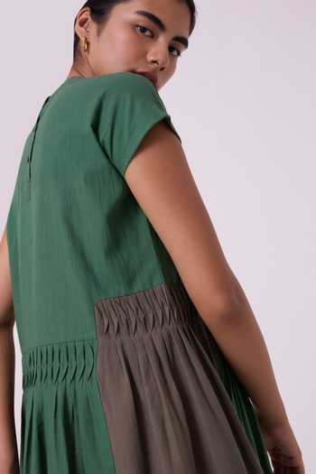 Buy The Summer House Green Cotton Round Neck Mori Colourblocked Handwoven Midi Dress Buy_The Summer House_Green Cotton Round Neck Mori Colourblocked Handwoven Midi Dress